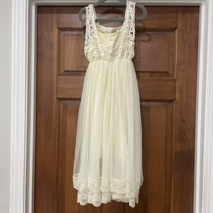 Trish Scully 7 Long White & beige Lace Special Occasion Dress Flowergirl Tank